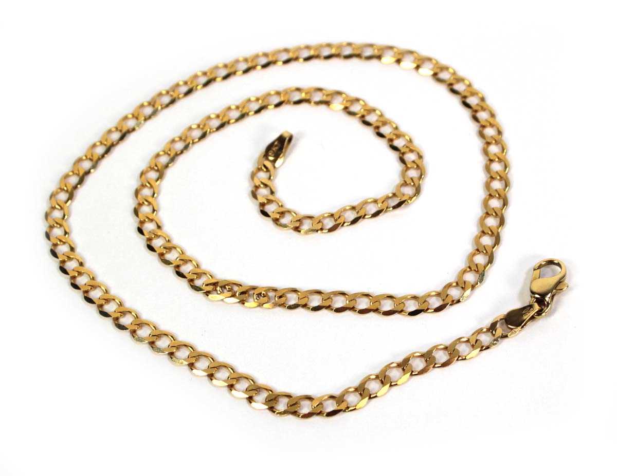 Lot 504 - A 9ct yellow gold flat curblink necklace with...