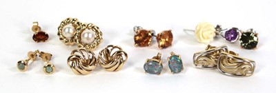 Lot 513 - Four pairs of 9ct yellow gold ear studs of...