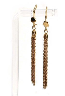 Lot 517 - A pair of yellow metal ear pendants of tassel...