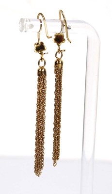 Lot 517 - A pair of yellow metal ear pendants of tassel...