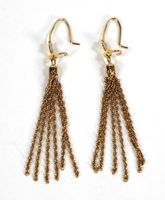 Lot 517 - A pair of yellow metal ear pendants of tassel...