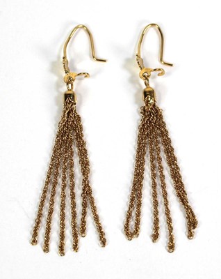 Lot 517 - A pair of yellow metal ear pendants of tassel...