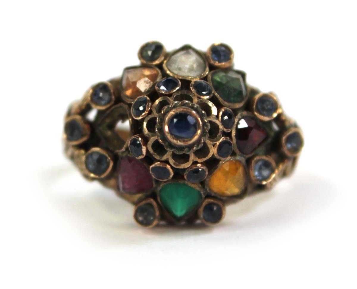 Lot 521 - An Indian Export 18ct yellow gold multi gem...