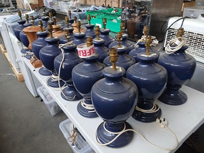 Lot 143 - Tabletop of mostly blue ceramic tablelamp...